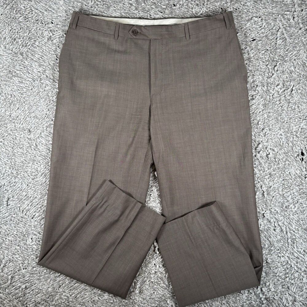 Canali Dress Pants Mens 54R (37) Brown 100% Wool Business Travel Natural Comfort